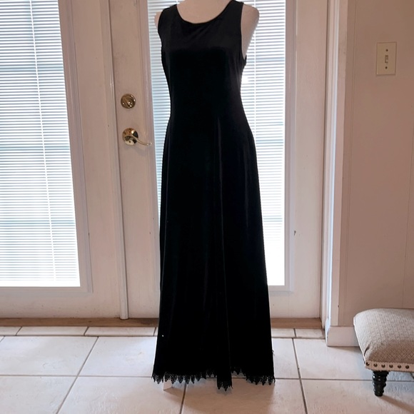 Coldwater Creek black 2 pc velvet/embroidered lace fit & flare maxi holiday M - Picture 3 of 11